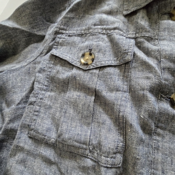 J. Jill Blazer Size XL Tie-Waist Linen Chambray Tie Waist Casual Button Up Top - Picture 9 of 13